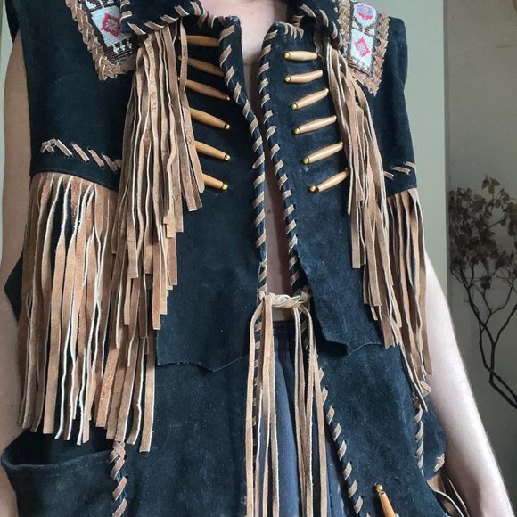 Leather Fringe Southwestern Vest Unisex XL - Picture 1 of 7